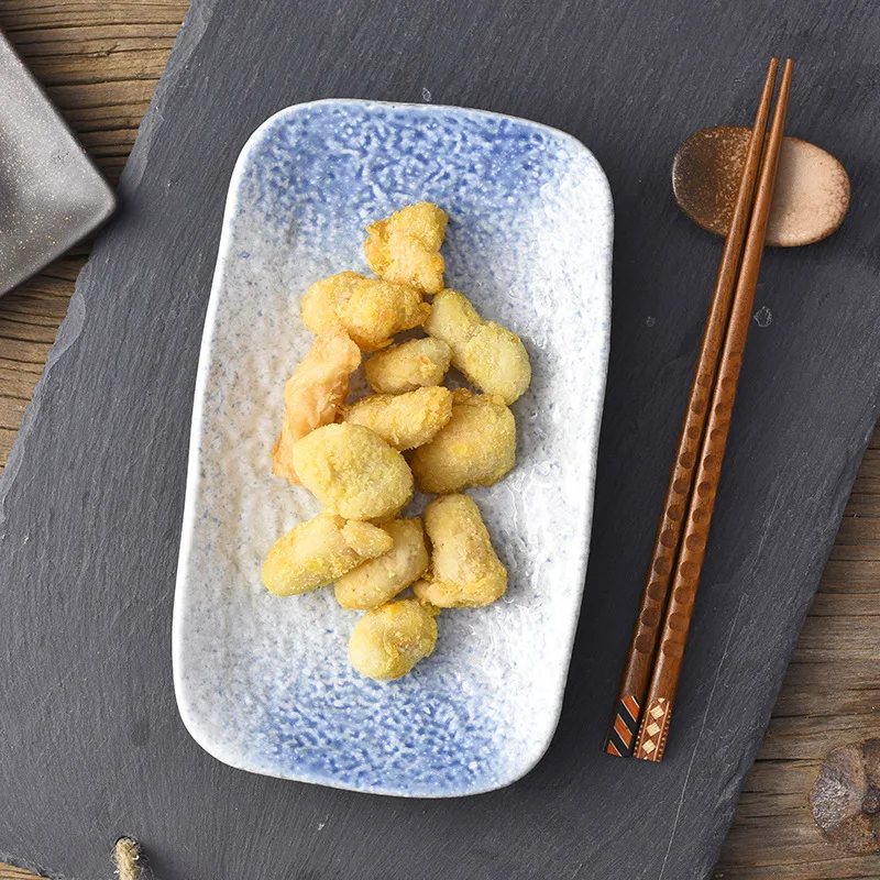 

YJQ Japanese ceramic sushi plate rectangular stone pattern dim sum retro restaurant cooking plate for commercial use