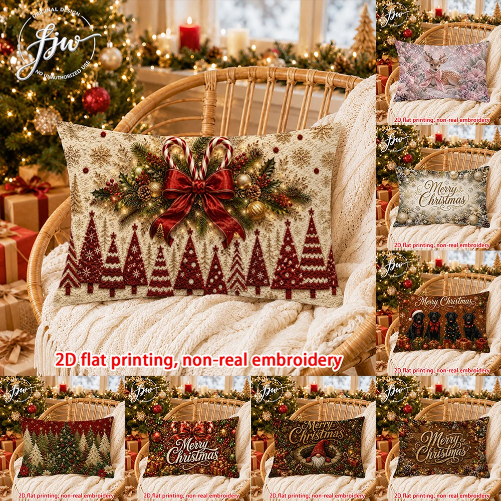 1pc Vintage Christmas Throw Pillow Covers Rustic Holiday Decorative Cushion Cases for Home Sofa Bed