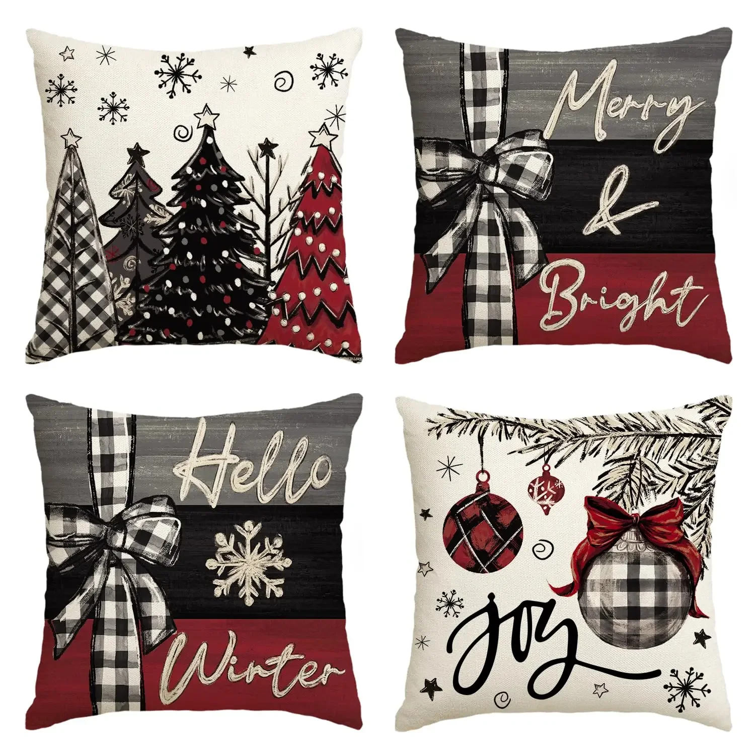 

2 PCS Merry Christmas Joy Xmas Throw Pillow Cover Farmhuose Holiday House Cushion Case Decoration Sofa Couch Living Room Decor