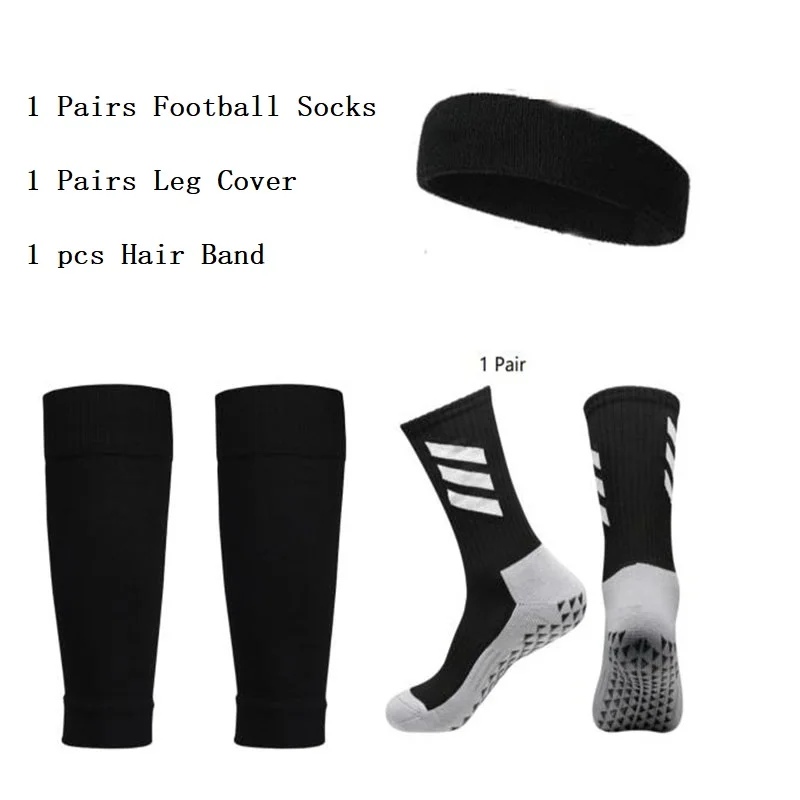 

Anti-slip Football Socks Men Women Leg Cover For Soccer Basketball Tennis Sports Headwear For Running Soccer Shin Pads 3PCS Set