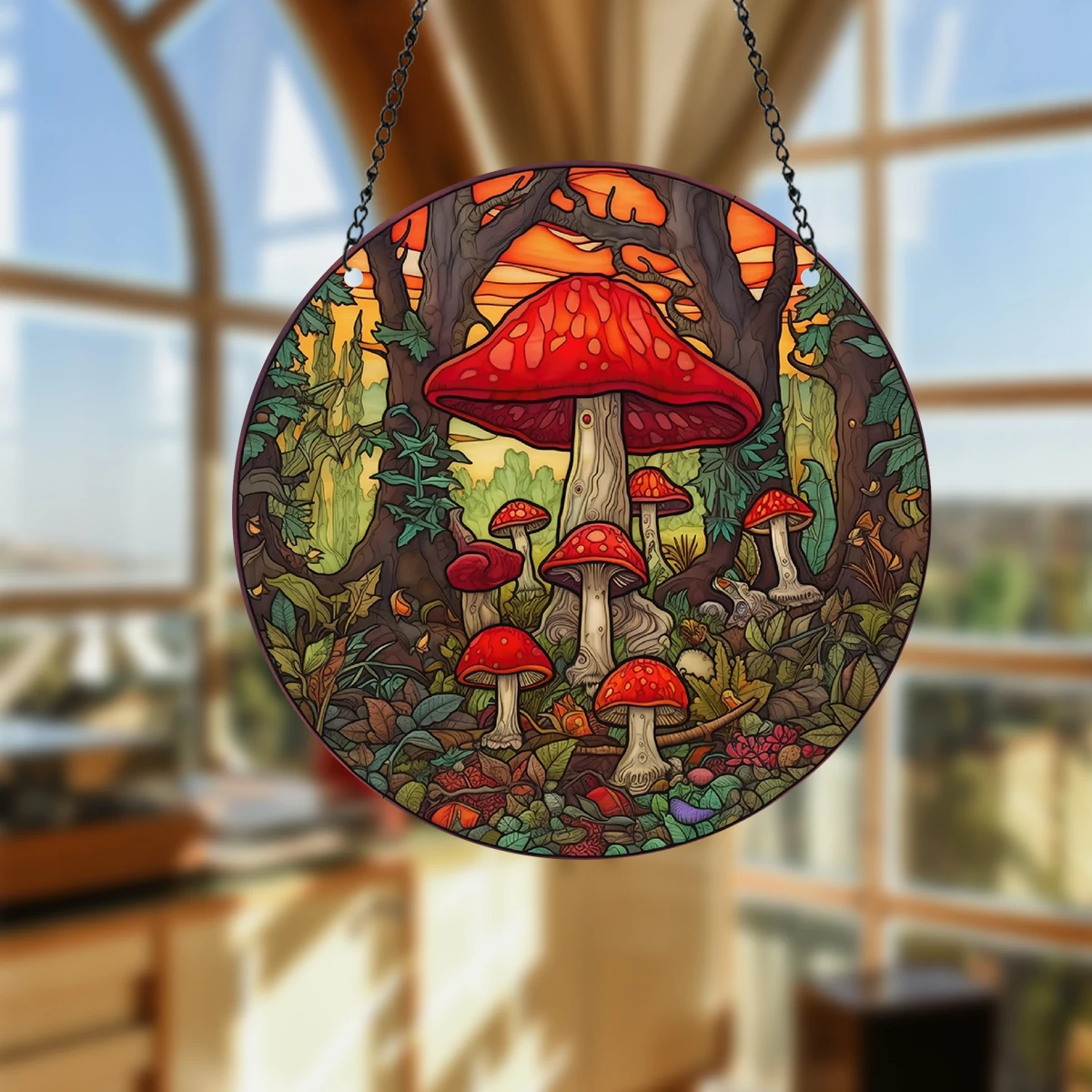 Mushroom Decor Stained Acrylic Suncatcher Painted Acrylic Panel Decor for Home Gift for Nature Plant Mushroom Lovers