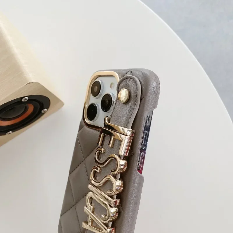 

for IPhone 11 12 13 14 15 16 ProMax Plus Series Personalization Custom Lanyard PU Leather Phone Case with Lanyard Letter Name