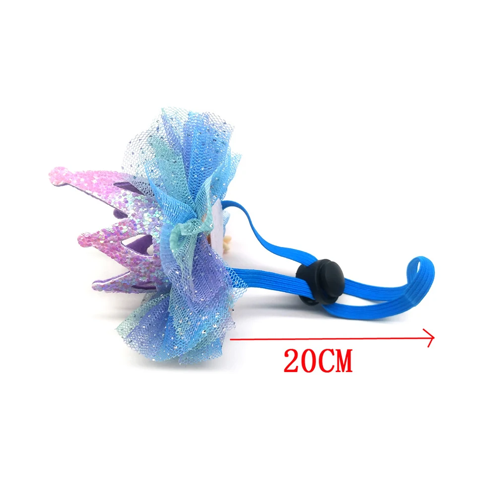 

1Pc Soft Adjustable Crown Shaped Pet Hat Mesh Decorated Birthday Party Headwear Accessory for Small to Large Dogs Cats Blue