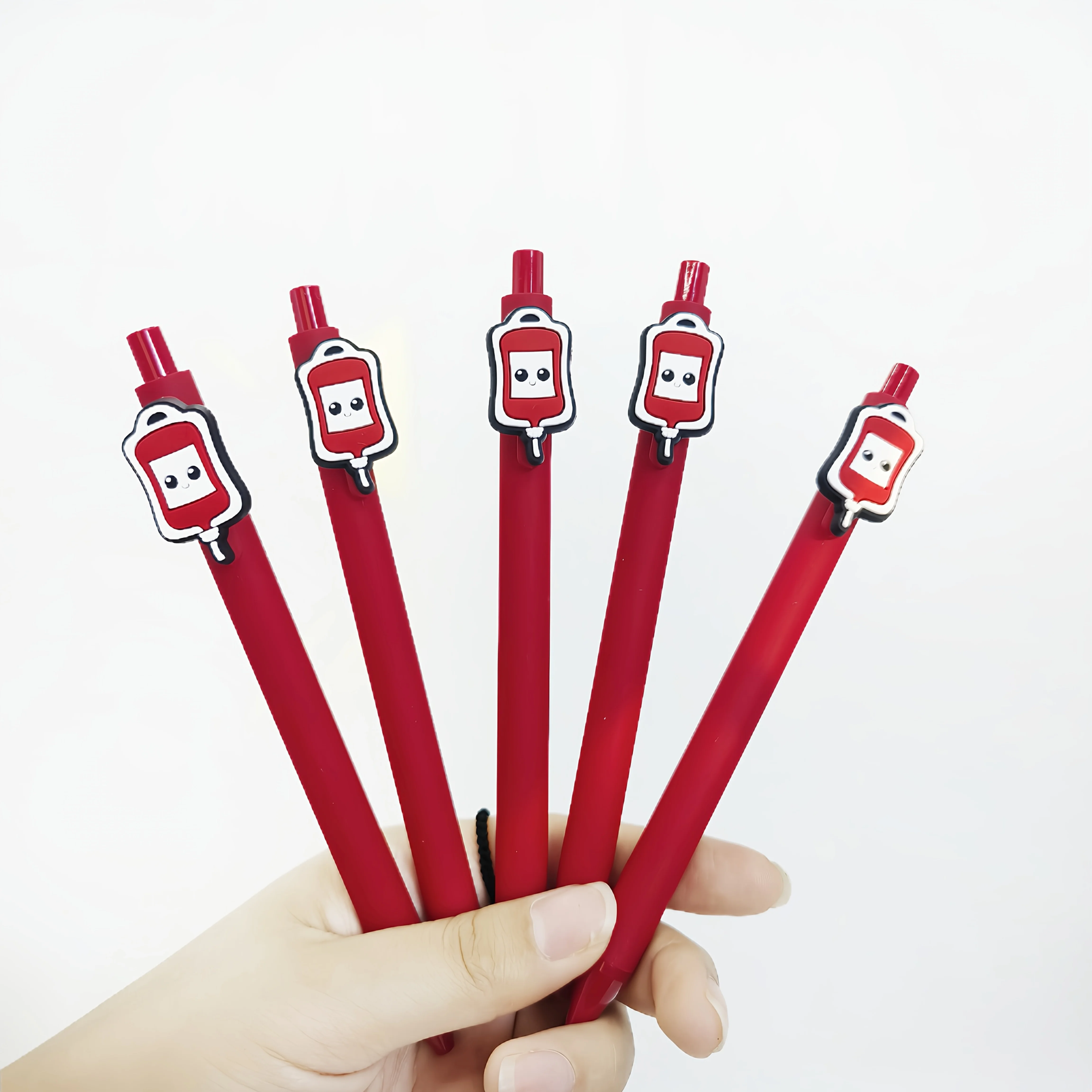 

10Pcs simple red medical patch pen PVC soft patch ballpoint pen, student writing gift pen