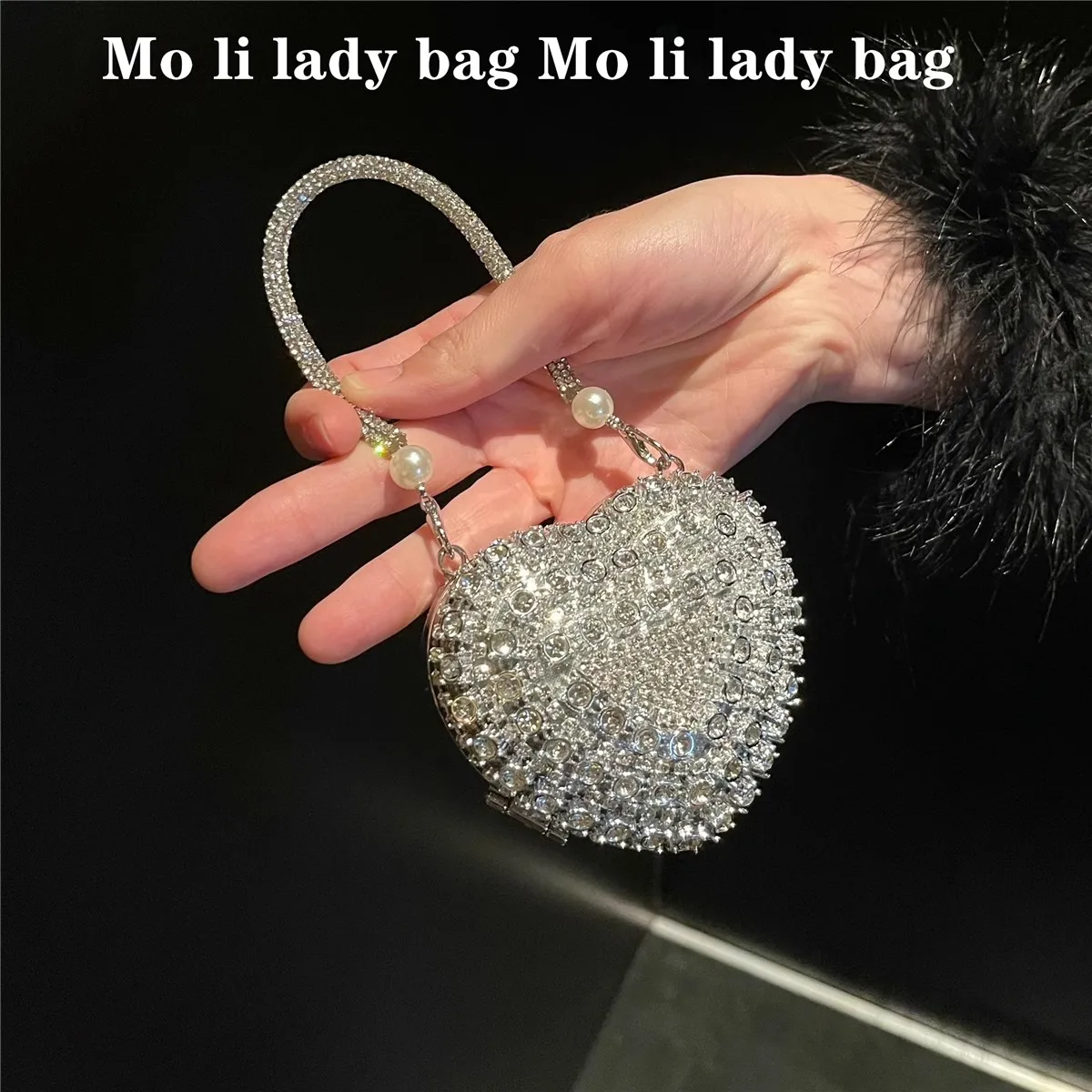 

Bling Shiny Clutch Purse Wedding Party Banquet Mini Bag Glitter Diamond Heart-Shaped Evening Bag Fashion Luxury Women's Handbag