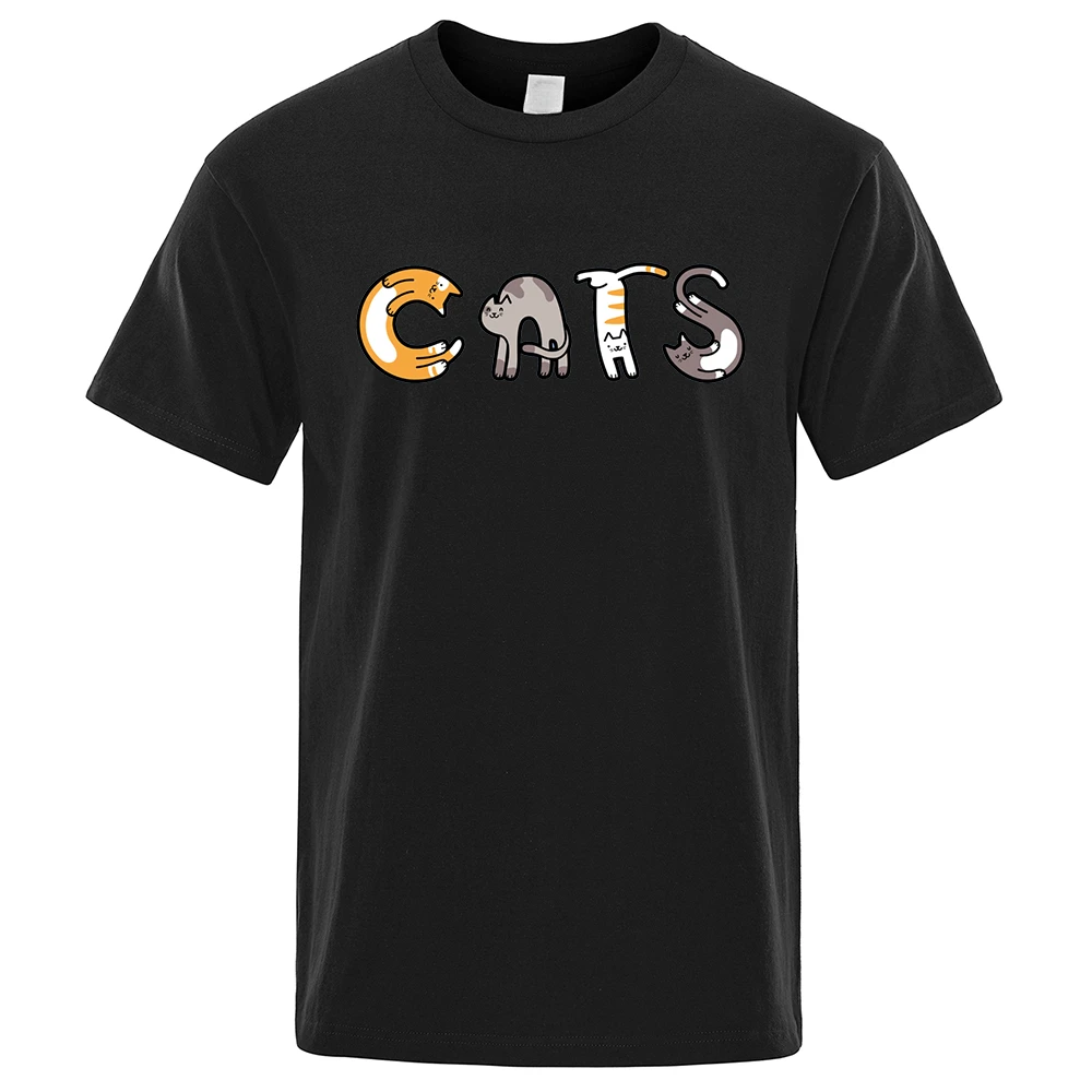 

Letters Made Up of Cats Funny Print Tshirts Men Clothing Fashion Summer Casual High Quality Loose O-neck New Style Tops Shirts