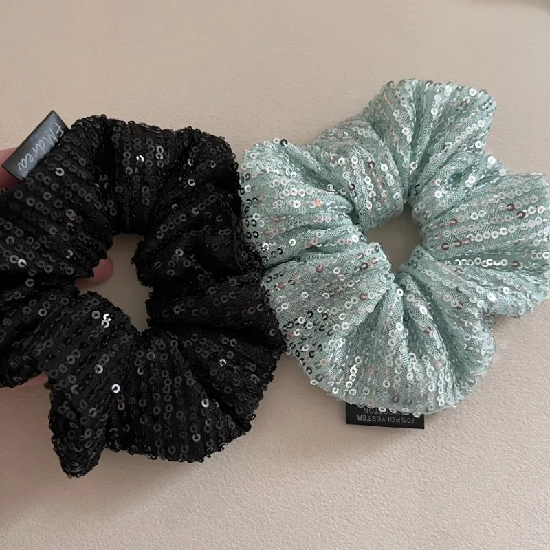 Super Shiny Sequin Scrunchie Headdress for Women Fashion Design Spring Summer Colored Ponytail Hair Band Hair Accessories