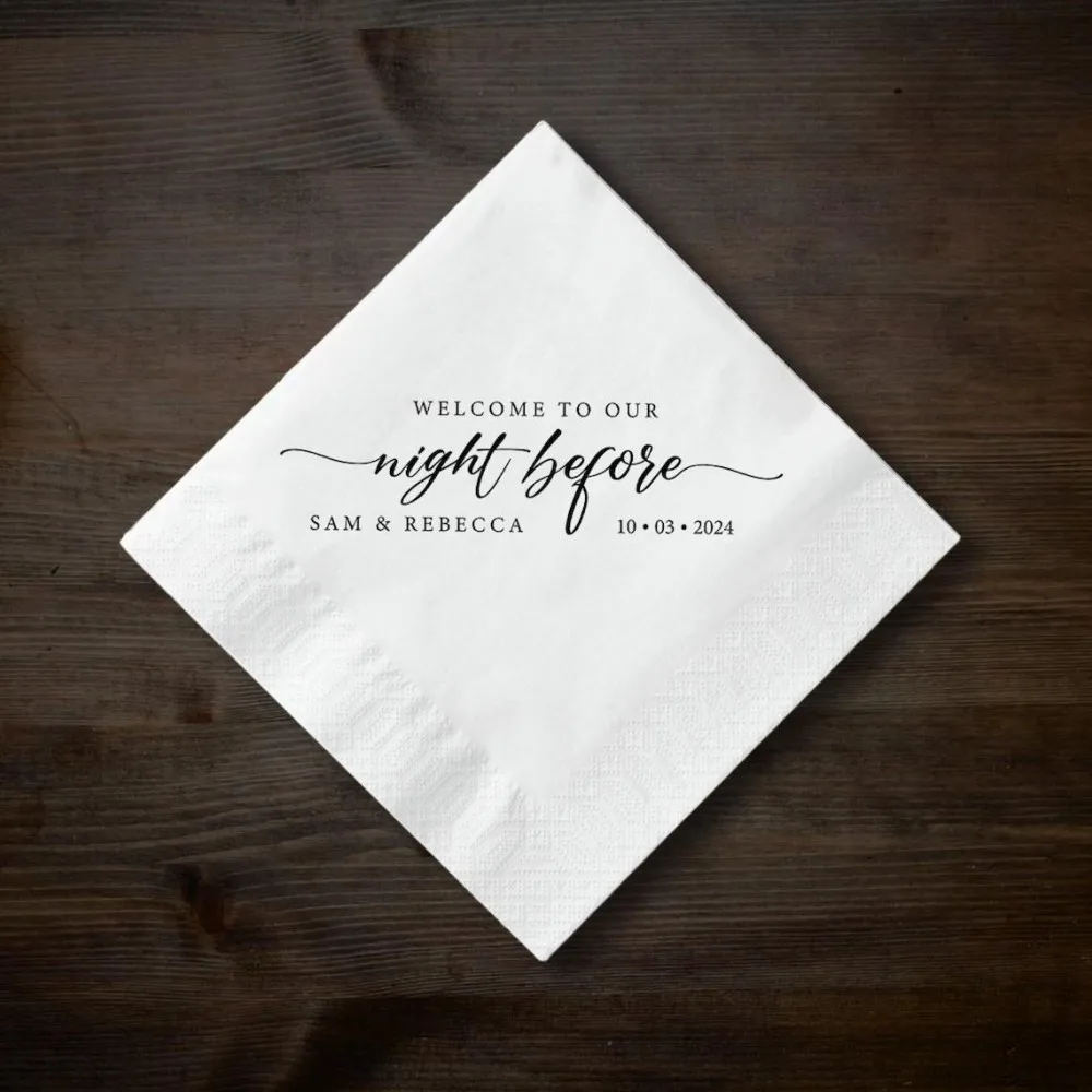 50 Custom Rehearsal Dinner Cocktail Napkins | Personalized Wedding Napkins, Welcome to The Night Before, Welcome Party Favors