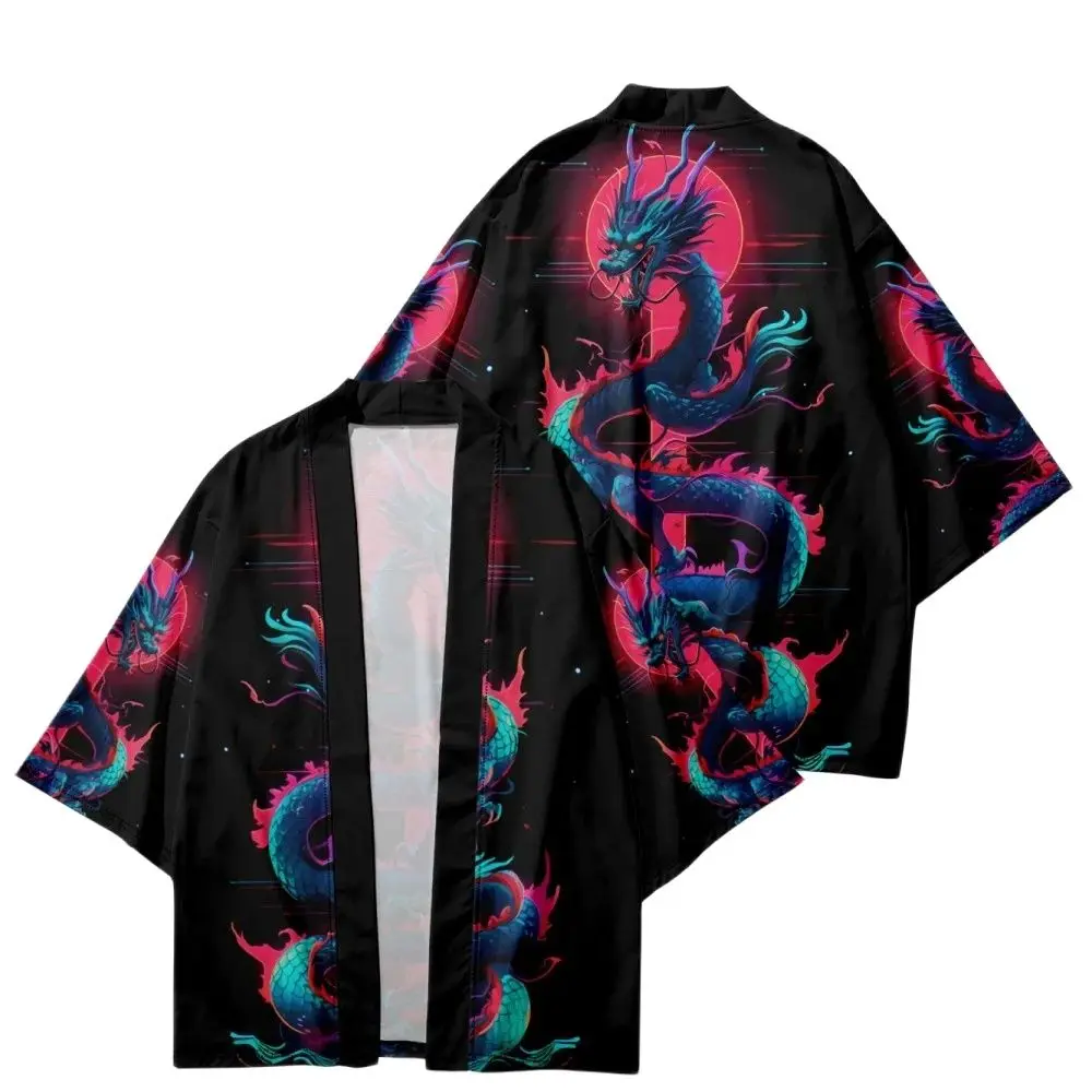 

6XL 5XL Chinese Style Loong Print Kimono Cardigan Shirt Women Men Dragon Yukata Beach Samurai Haori Traditional Top