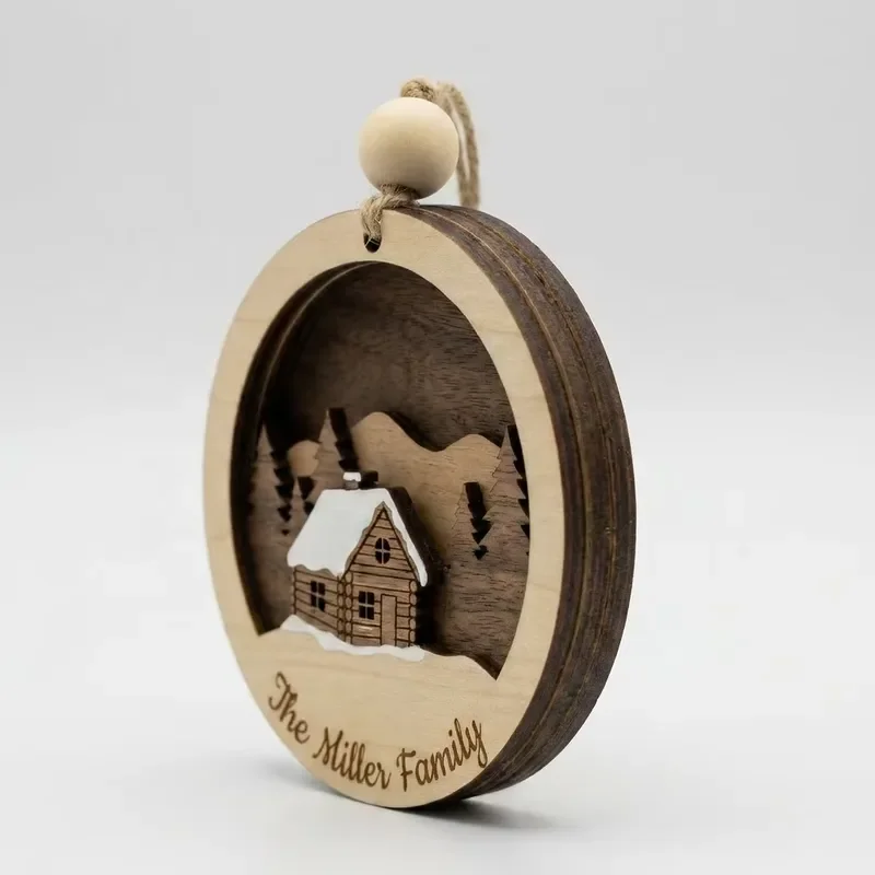 for Wholesale 3D Multilayer Plywood Christmas Decorations Custom Surname Cabin Ornaments Personalized Boutique Holiday