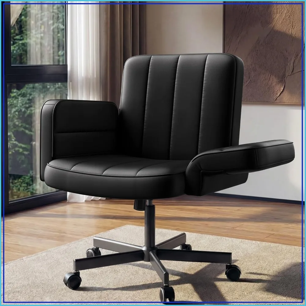 Wide Seat PU Leather Criss Cross Chair Office, Cross Leg Sitting