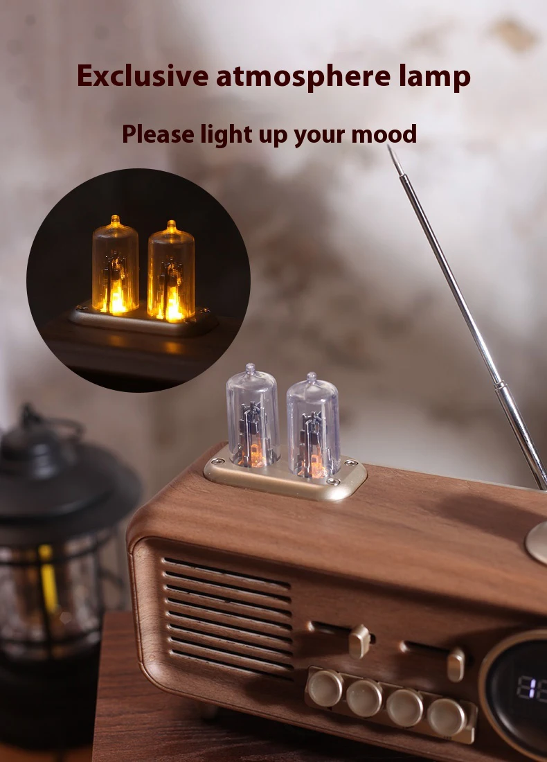 2025 مكبر صوت راديو ريترو خشب الجوز خمر الروتاري راديو Fm مصباح ليد مشغل موسيقى أنيق