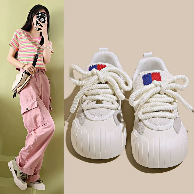 Casual Shoes Women 2024 Spring Models Ins Net Red Explosion Color Blocking Low-top Sports Versatile Design Campus Flat Shoes