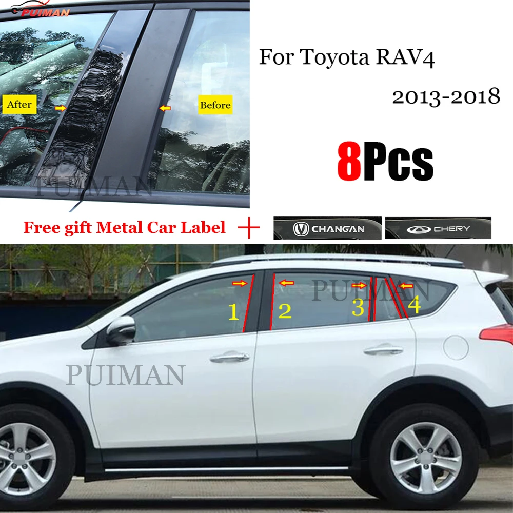 

New Hot 8PCS Polished Pillar Posts Fit For Toyota RAV4 2013 - 2018 Window Trim Cover BC Column Sticker Accessories