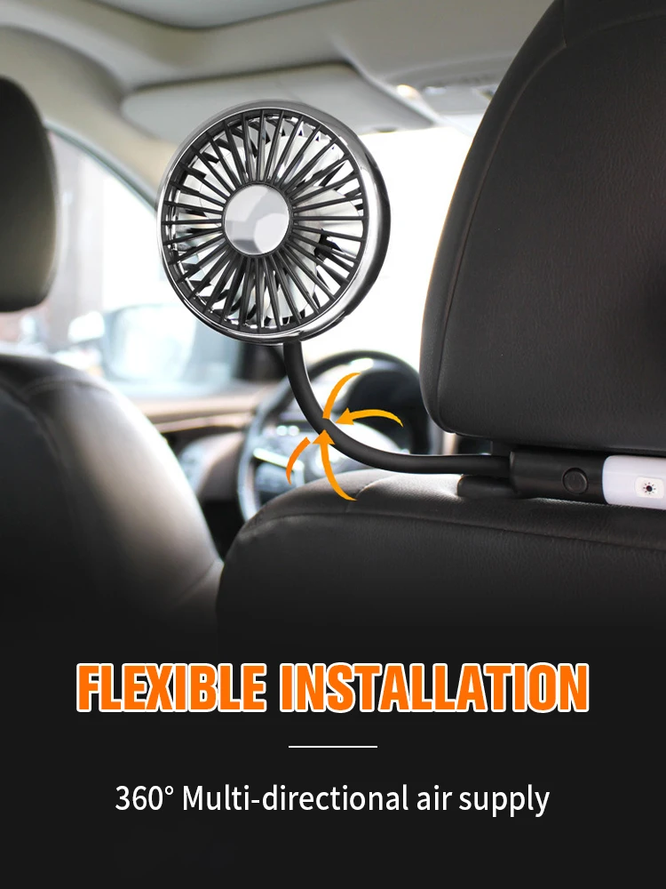 Dual Head Car Clip Fan com luz LED, 360 graus rotativo, Cooler Fan, baixo ruído, ventiladores, aparelhos elétricos do carro