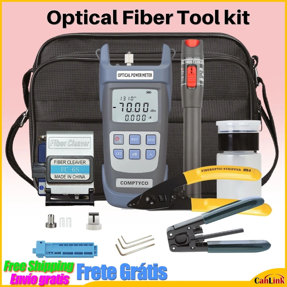 

19pcs/set FTTH Fiber Optic Tool Kit With Fiber Cleaver -70~+10dBm Optical Power Meter 10mw Visual Fault Locator