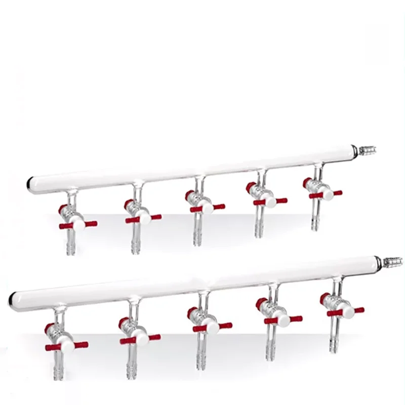 Single-row tube vacuum gas distributor PTFE door air distributor glass door laboratory glass exhaust pipe