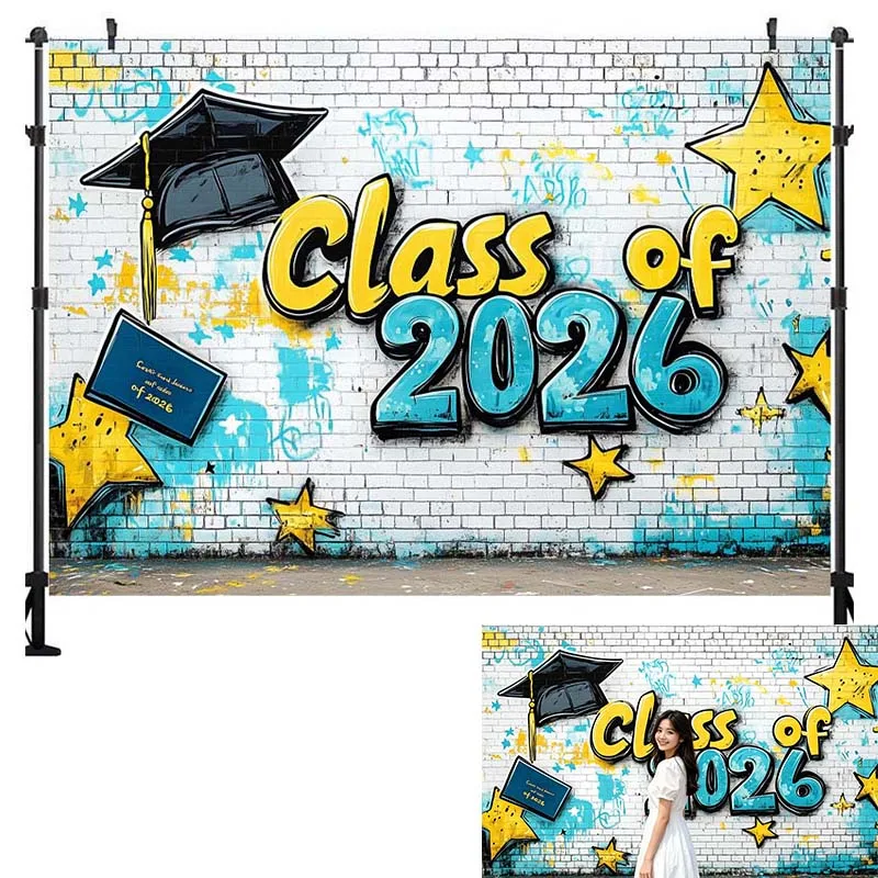 LS GRAD Photography Backdrop Graduation Season Doctor's Hat Decorations Graduate Portrait Photo Backgrounds Studio Banner