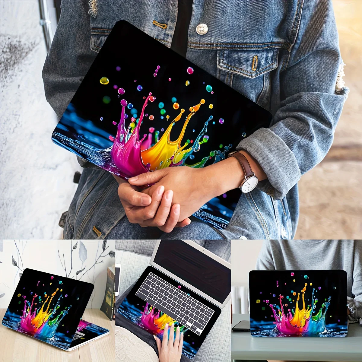 2-piece Spray Painted Laptop Art Sticker Protective Case Universal Netbook Skin Sticker Waterproof and Scratch Resistant