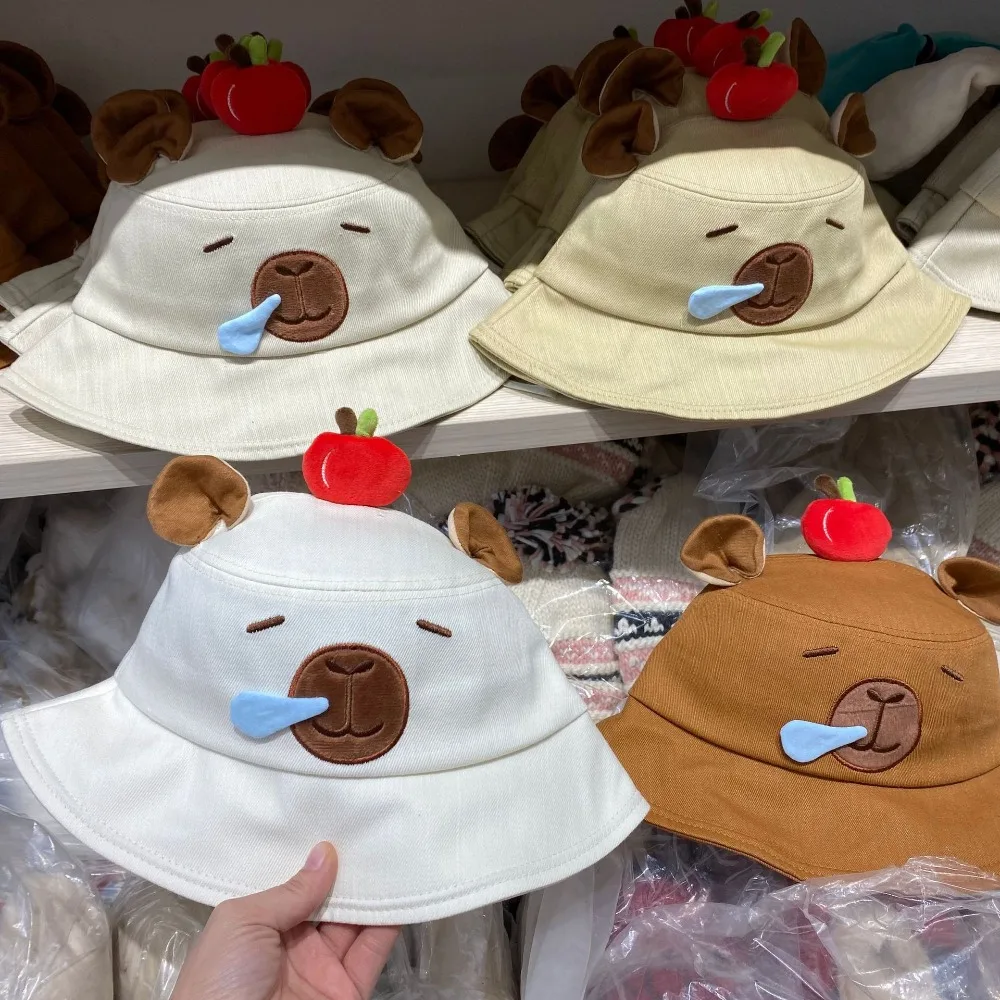 

Cute Breathable Sunscreen Basin Cap Drawstring Adjustable Capybara Fisherman Hat Thin Wide-Brimmed Cartoon Sunshade Hat Sport
