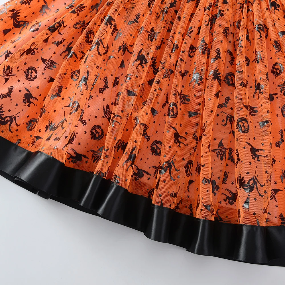 DXTON Children Halloween Dress Pumpkin Spider Witch Print Cosplay Party Clothing Winter Holiday Princess Dress For Girls 3-12Yrs