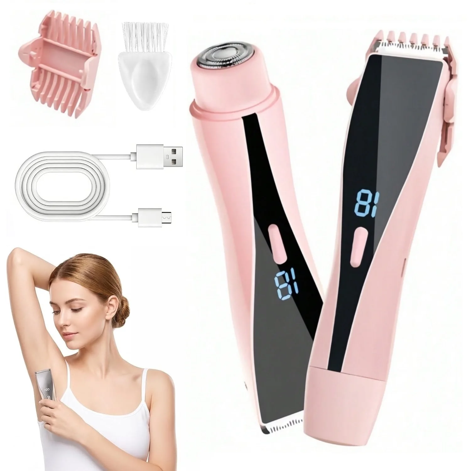 

Dual Head Bikini Trimmer Electric Razors for Women, Rechargeable Pubic Body Hair Trimmer Electric Shaver for Legs Body Hair