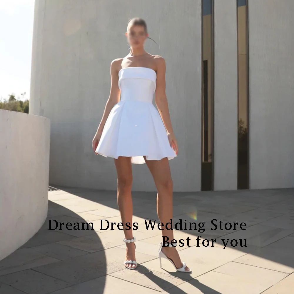 Customized Elegant Short White Wedding Dresses Satin Strapless Above-Knee Simple Bridal Gowns Long Beach Bride Dresses 2025