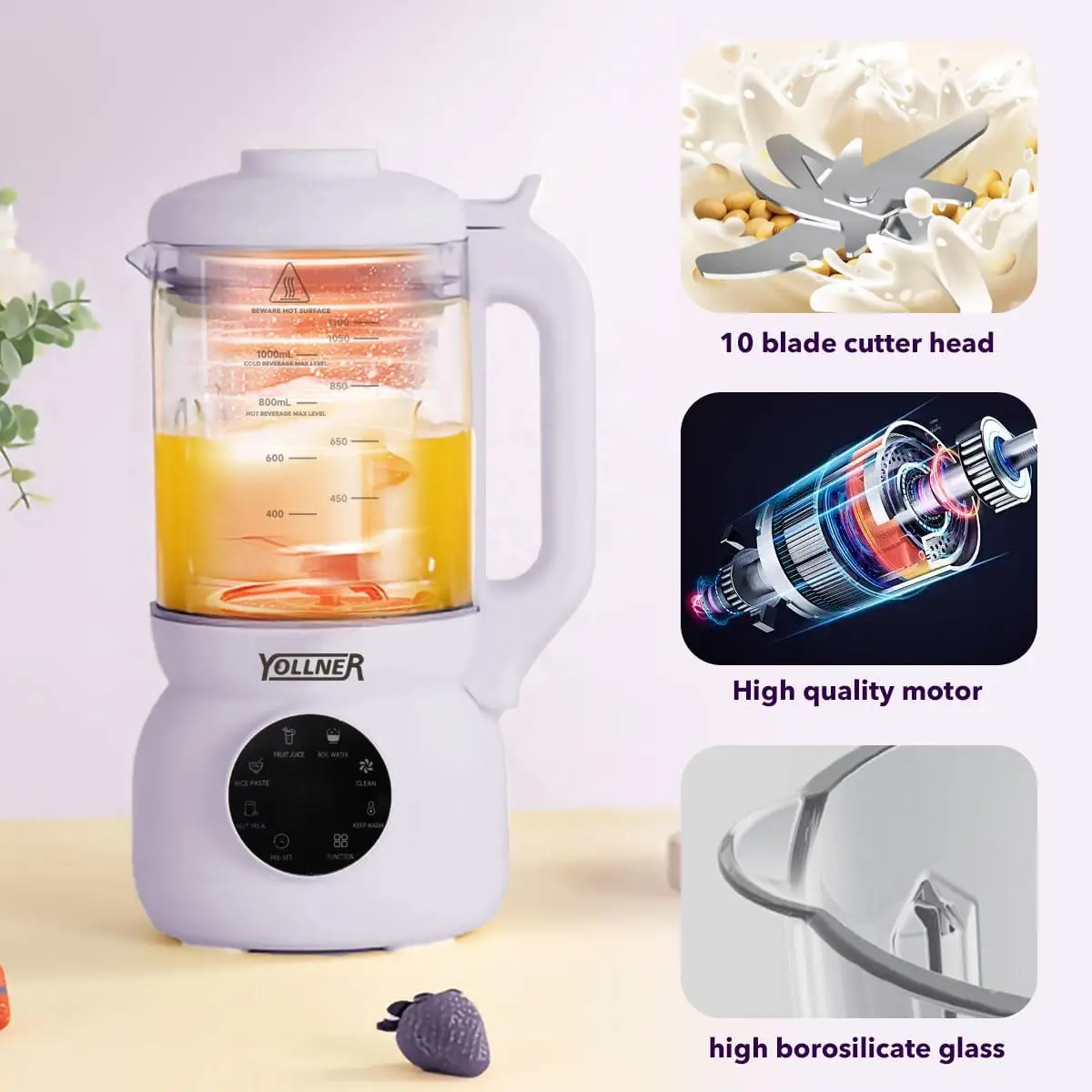 Kleine Intelligente High-Speed Blender, Sojamelk Maker Voor Huishouden, Multifunctioneel, Filtervrij Paars