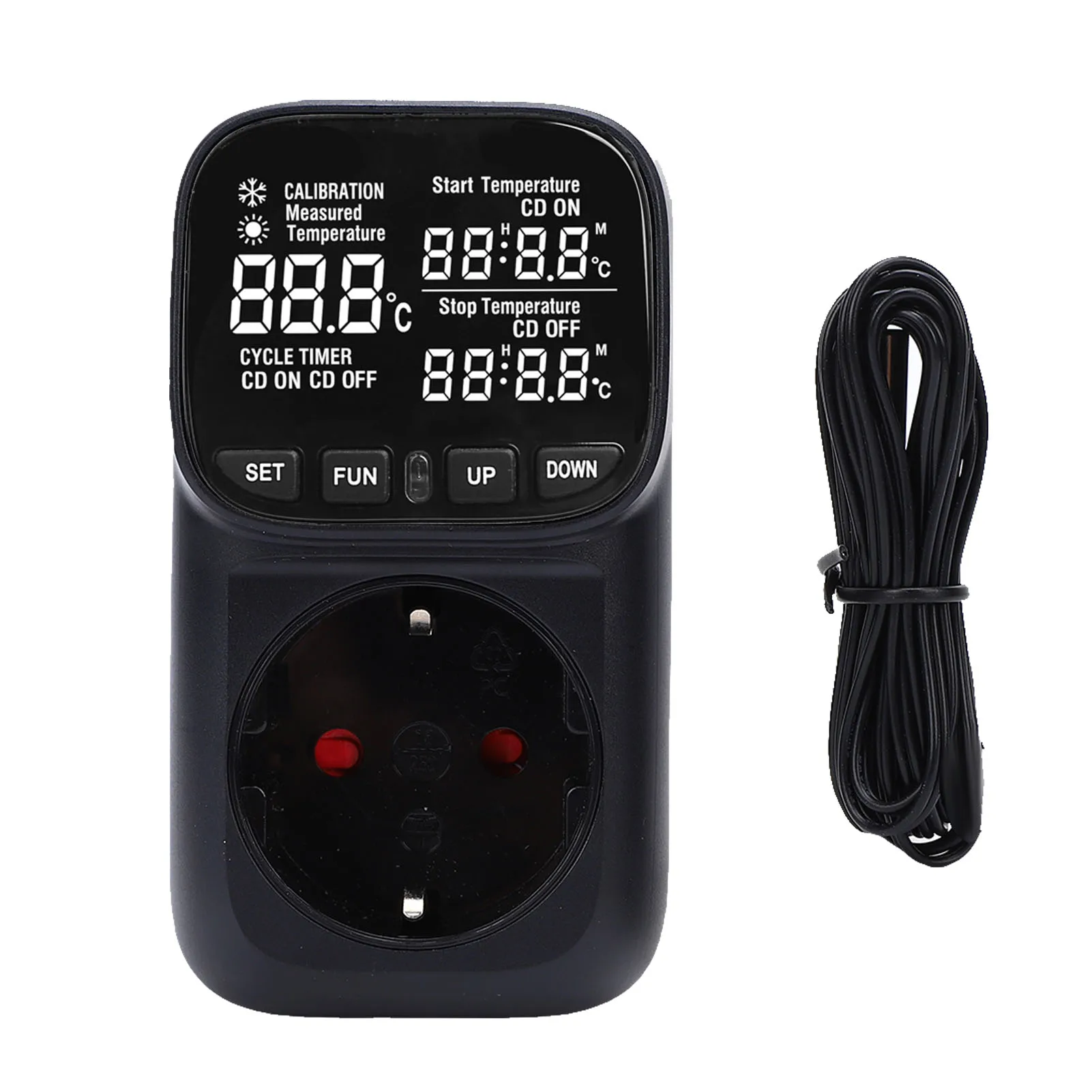 Thermostat Outlet Plug with VA Screen Countdown Temperature Controller for Fish Tank Greenhouse -40℃ to 120℃ Black Casing