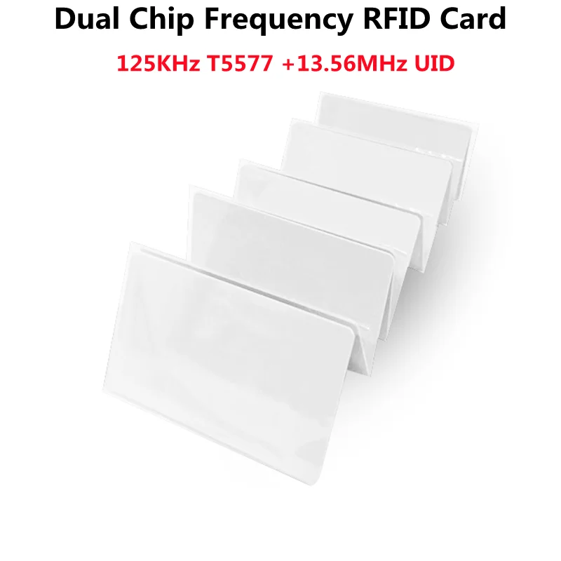 10pcs Dual Frequency RFID 125KHz T5577 + 13.56MHz UID Rewritable White Cards Access Control Dual Chip Replicable Composite