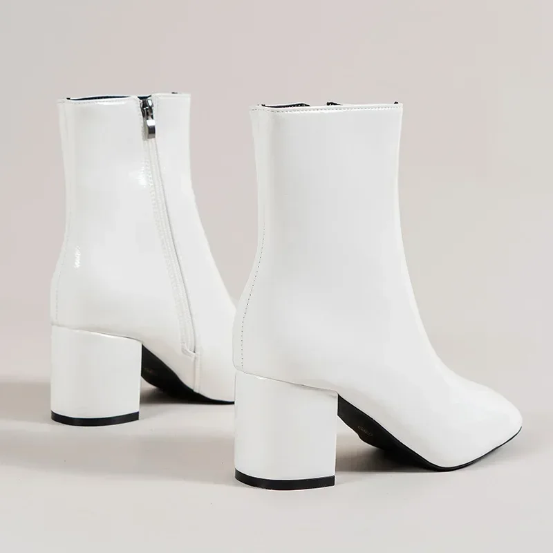 Damen-Stiefeletten für den Winter mit seitlichem Reißverschluss, dehnbarem mittlerem Absatz, großer Größe, kurzer Stiefelette, modische spitze Schuhe, Botas De Mujer – Detail 32