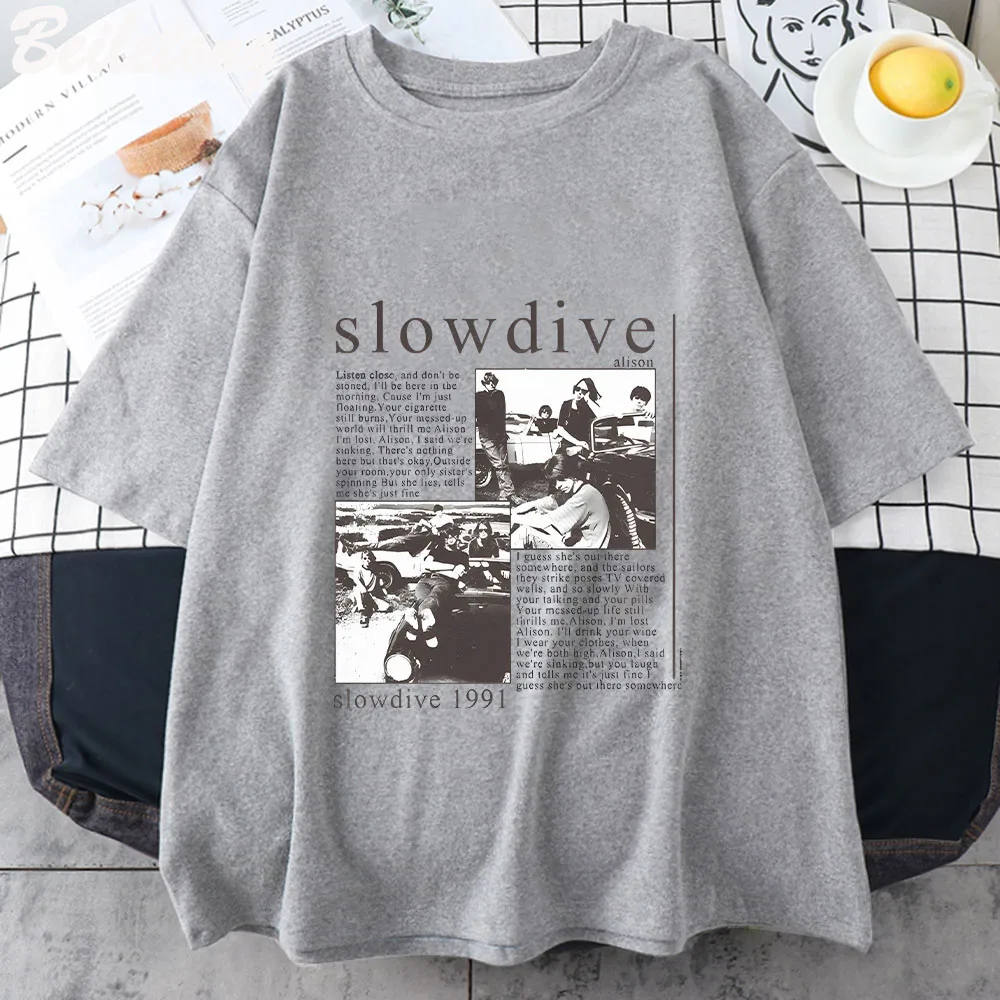 Slowdive T Shirt  Woman Loose Harajuku Causal T Shirts Anime Vintage Oversized Summer Female Tshirts Hip Hop 100% Cotton Tees