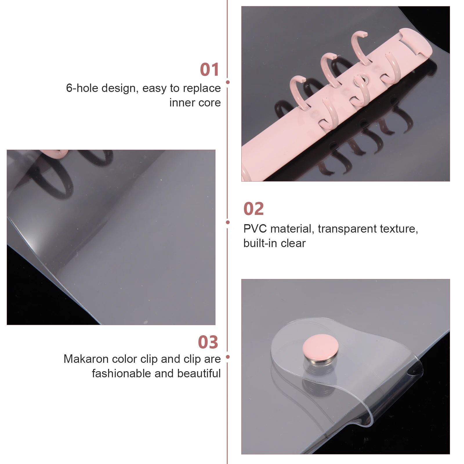 

A6 Binder Cover Snap Button Lock Transparent Refillable Notebook Shell Document Folder File Organizer Kawaii Cute