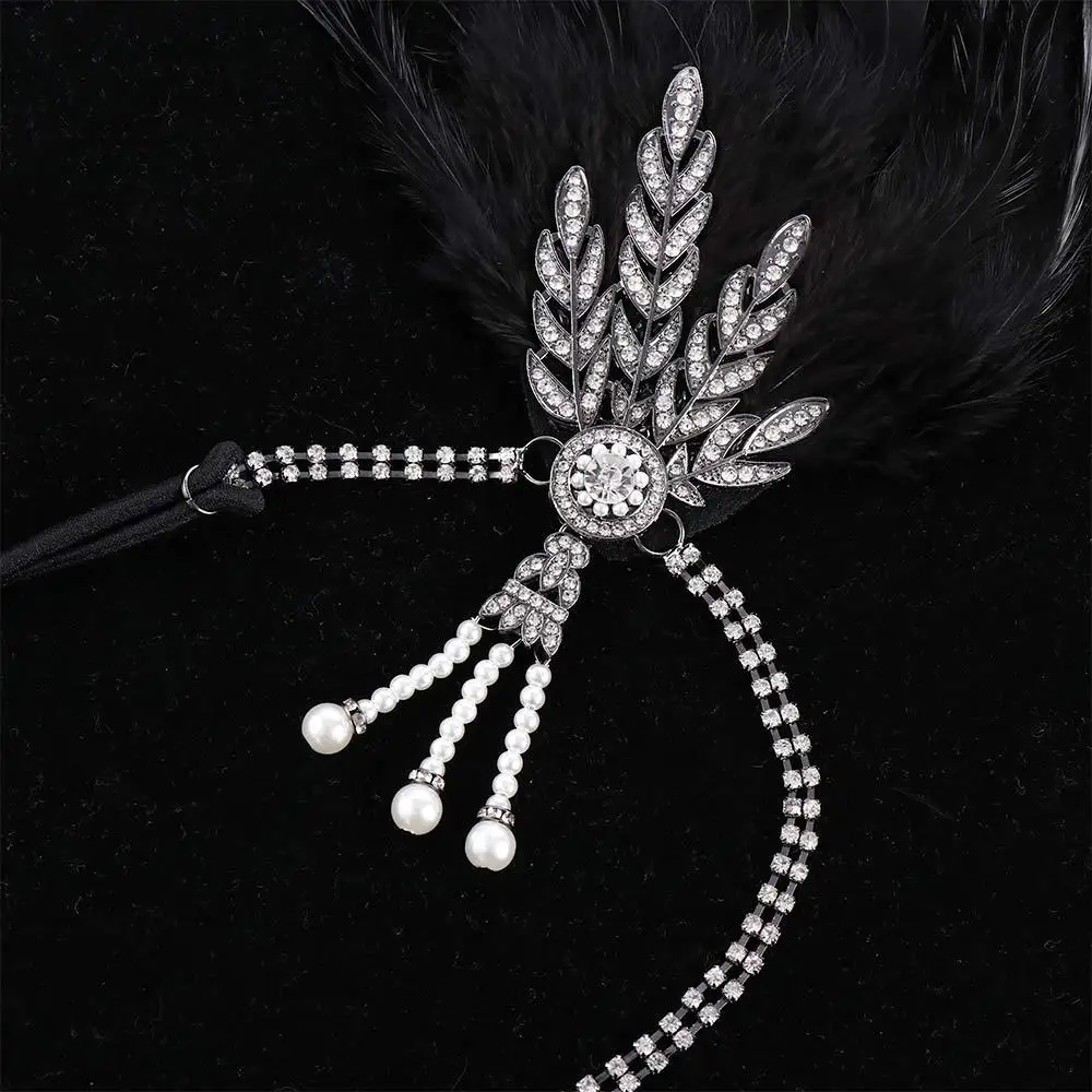 Diadema de cristal de cadena larga con borlas, diadema de estilo coreano, banda para el cabello con lentejuelas, tocado de plumas, accesorios para el cabello fiesta de disfraces