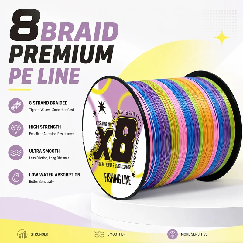 Neue 8-Strang geflochtene PE-Angelschnur für Raubfische, 300M 500M 1000M Multifilament-Meeres-Karpfenleinen, langlebig, glatt, robustes Angelzubehör – Detail 1
