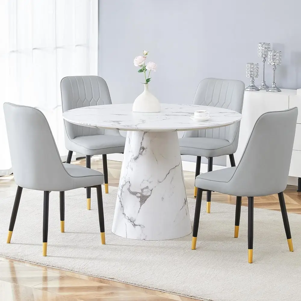 

4-Person Marble Top Dining Set with Upholstered Chairs