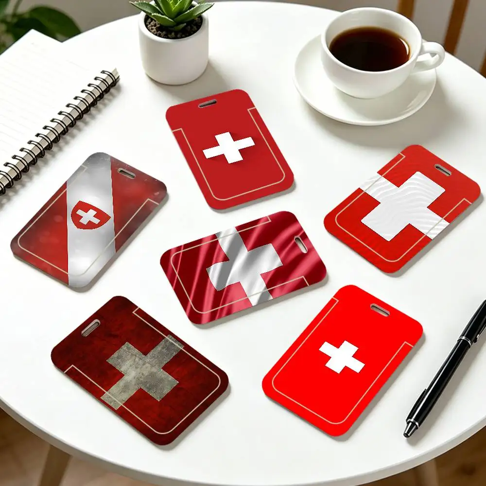 Switzerland Swiss Flag ID Card Holder Cute Badge Holder PVC Card Cover With Clear Window For Student Office Bus Card