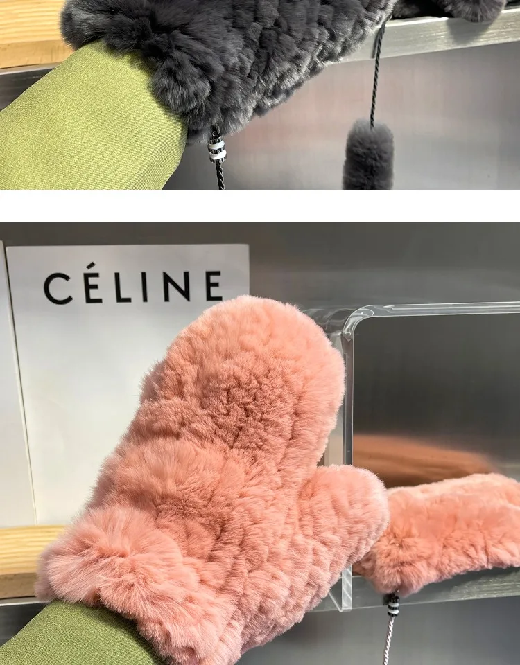 Women's Winter Warm Real Rex Rabbit Fur Gloves Good Elastic Ladies Fur Mittens Girls Outdoor Warm Natural Rex Rabbit Fur Mittens