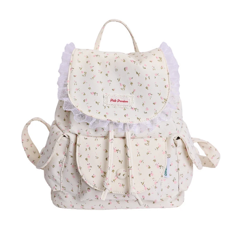 Korean-style minimalist floral versatile canvas backpack2026New style, fresh and sweet, high aesthetic value, large capacity bac