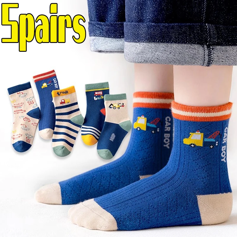 

5 пар дышащих детских носков, автомобильные носки с героями мультфильмов для девочек и мальчиков, впитывающие пот носки для малышей, милые летние аксессуары