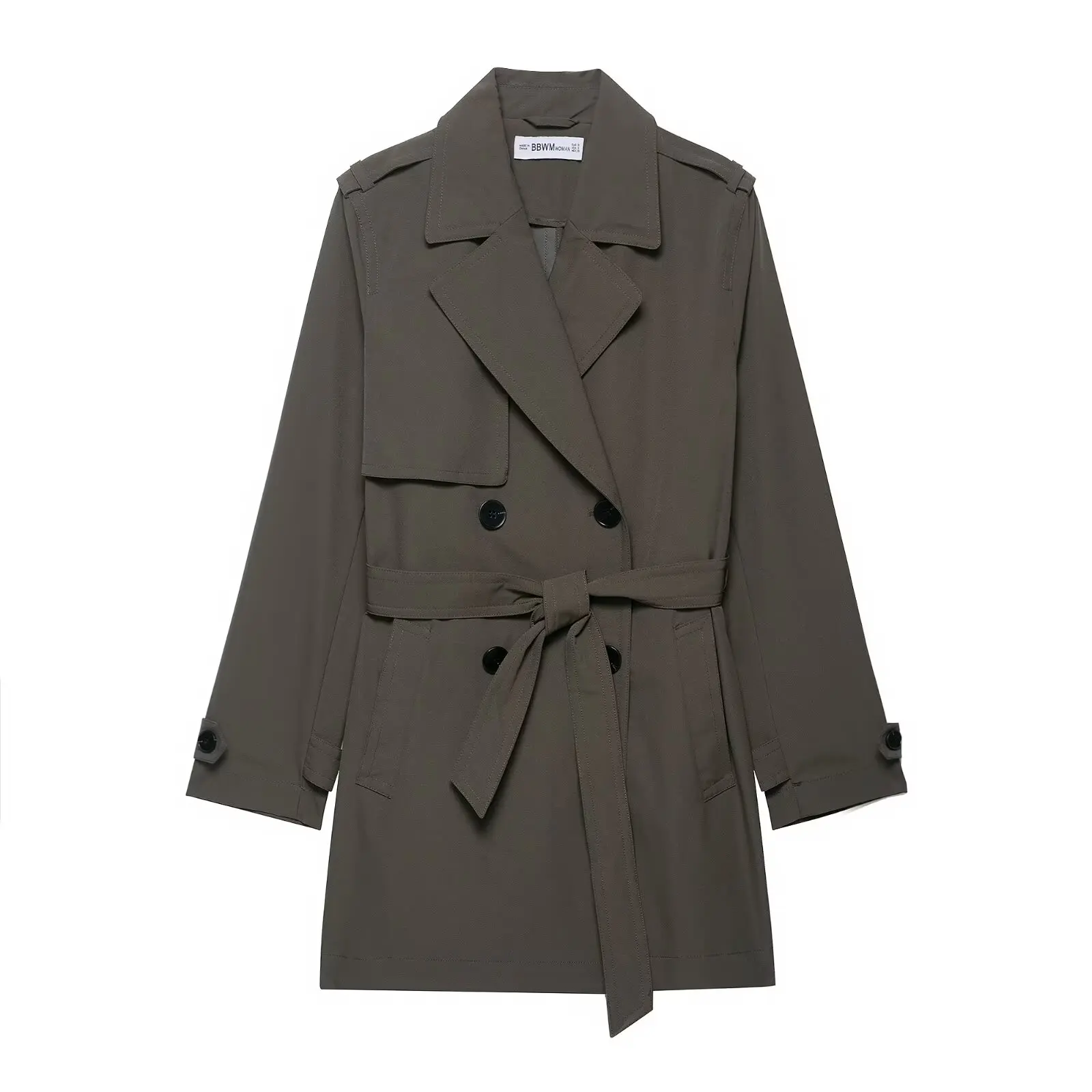 

2025 New Long Trench Coat with Belt, Vintage Lapel, Double-Breasted, Solid Color Jacket Minimalist Autumn Women's Top