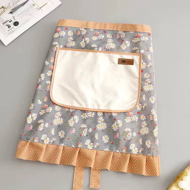 Canvas Flower Half-length Apron Female Kitchen Household Work Clothes Anti-fouling Wear-resistant Cooking Half-waist Apron