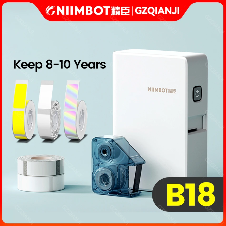 * Nimbot d11 b18ミニラベルメーカー転写ラベルプリンター、白い色のテープロールを使用して、8〜10歳のマシンを保持