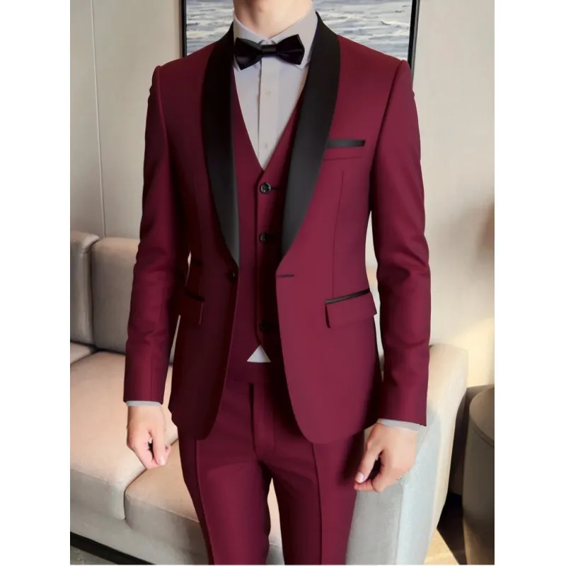 

Men's three-piece suit set, lapel-collared groom's wedding suit, slim-fit best man attire, formal wedding attire