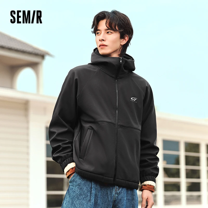 Semir Jacket Men Three-Proof Plus Velvet 2024 New Winter Polar Fleece Hooded Winter Wear Loose Printed Jacket