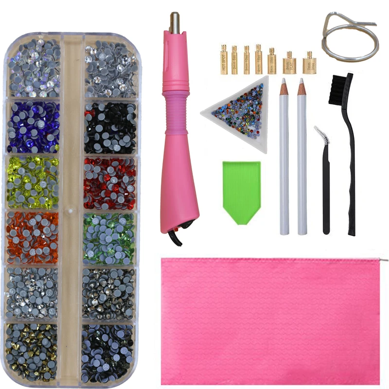 12grids Mix Crystal DMC Hot Fix Rhinestones Set/ EU/US PLUG Hotfix Applicator Crystal Glass Rhinestone Iron-on Strass Decoration