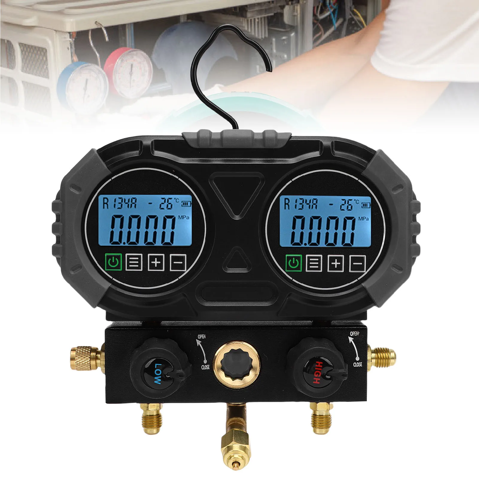 

Refrigerants Digital Manifold Gage 1 Second Sensor Refresh Rate 0-6000 Kpa Electronic HVAC Refrigerants Recharge Pressure Tester