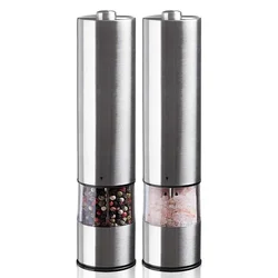 Electric Salt Pepper Grinder Set One Handed Operation Stainless Steel Spice Mill With Light Automatic Pepper Grinde for Kitchen