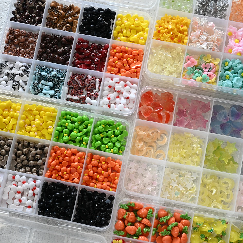 12Grid 3D Gemengde Mini Boog Nagel Charmes Hars Strik Hart Bloem Nail Art Decoraties Fruit/Groente Strass DIY nagel Ambachten