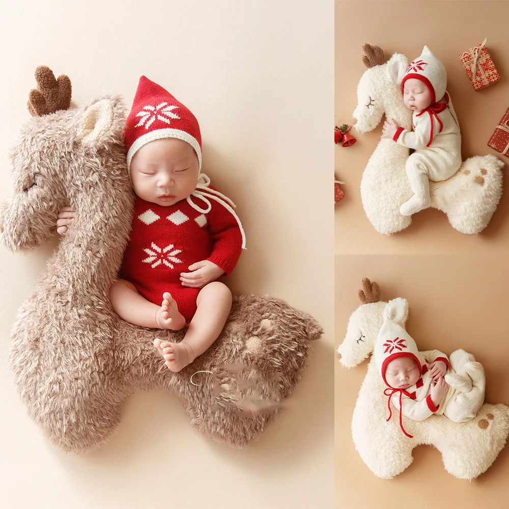 Newborn Photography Posing Pillow Creative Props Lovely Moose Posing Doll Stuffed Animal Prop Studio Baby Photoshoot Accessories